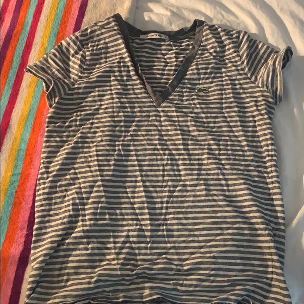 LACOSTE Striped gray t-shirt